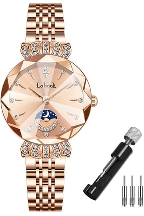 Watches for Women Rose Gold Stainless Ladies Female Fashion Luxury Diamond Dress Business Waterproof Quartz Wife Gifts Crystal Blue Wrist Watch