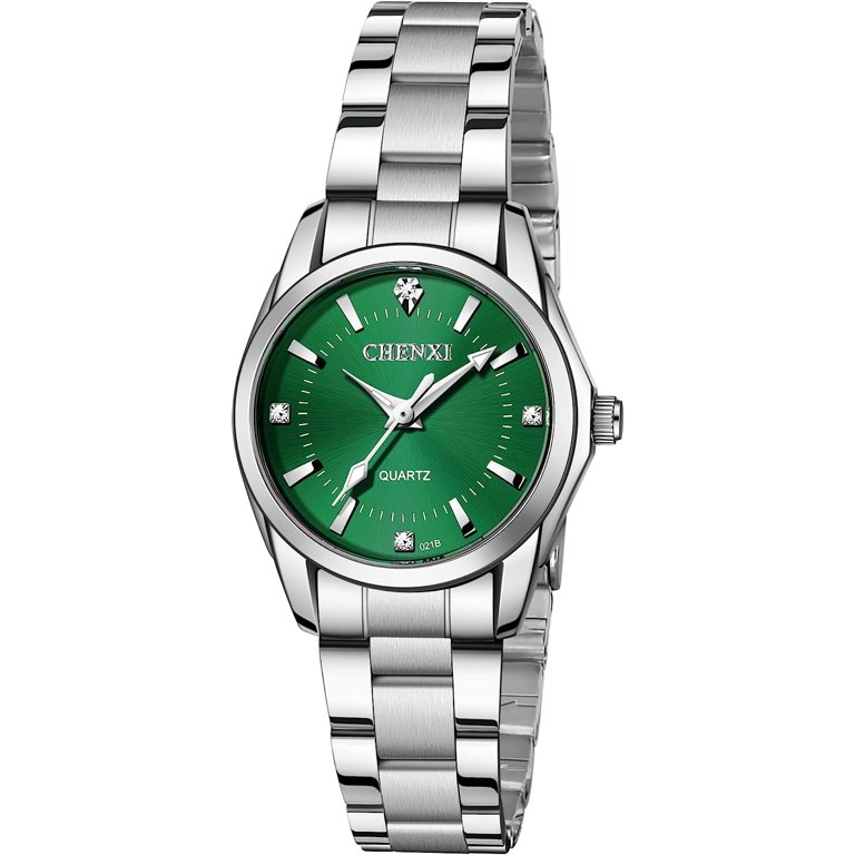 Women\'s Green Analog Quartz Silver Stainless Steel Luminous Waterproof Watch Amazon.com: Reginald Women main image 4