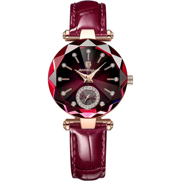 Womens Red Purple Elegant Leather Strap Analog Creative Diamond Dial Wrist Watch Watches for Women with Elegant Leather Strap, Fashion Analog  main image 2