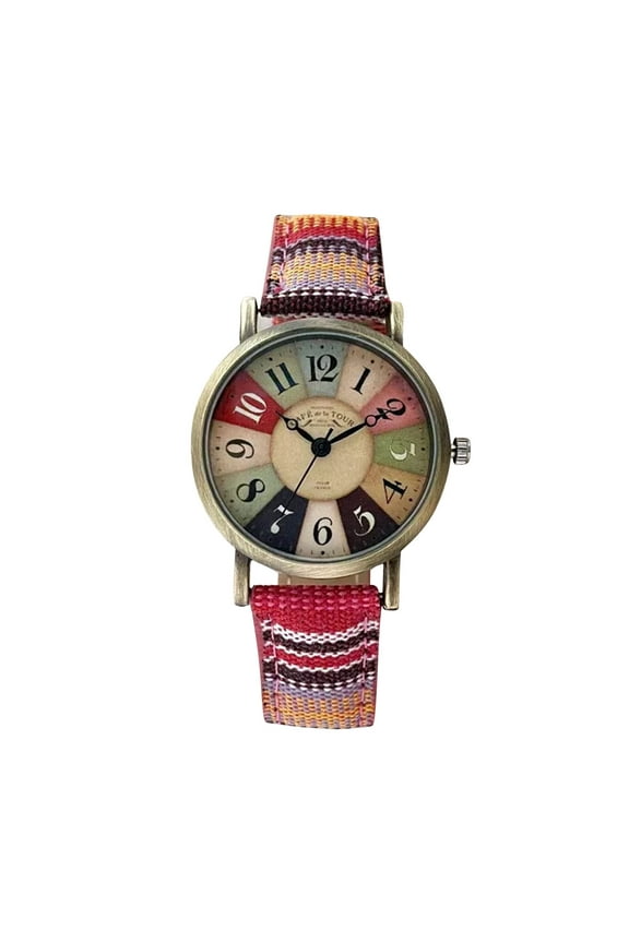 WATCHES FOR WOMEN WITH Wide Leather Watch Bands MULTICOLOUR RAINBOW PATTERN Simple Womens Watch Windup Watch Womens Watch with Secondhand Women's Wrist Watches