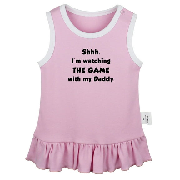 I'm Watching The Game With My Daddy Funny Dresses For Baby, Newborn Babies Skirts, Infant Princess Dress, 0-24M Kids Graphic Clothes (Pink Sleeveless Dresses, 0-6 Months)