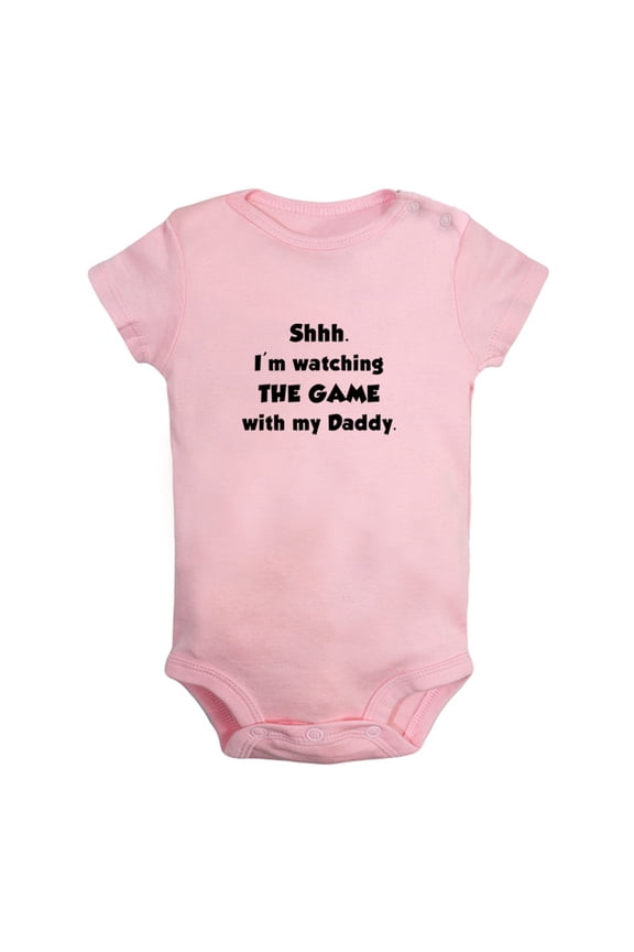 I'm Watching The Game With My Daddy Funny Rompers For Babies, Newborn Baby Unisex Bodysuits, Infant Jumpsuits, Toddler 0-12 Months Kids One-Piece Oufits (Pink, 12-18 Months)