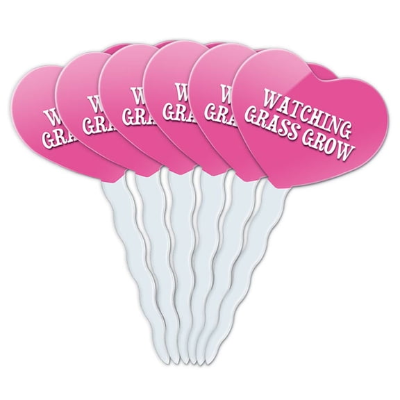 Watching Grass Grow Heart Love Cupcake Picks Toppers - Set of 6