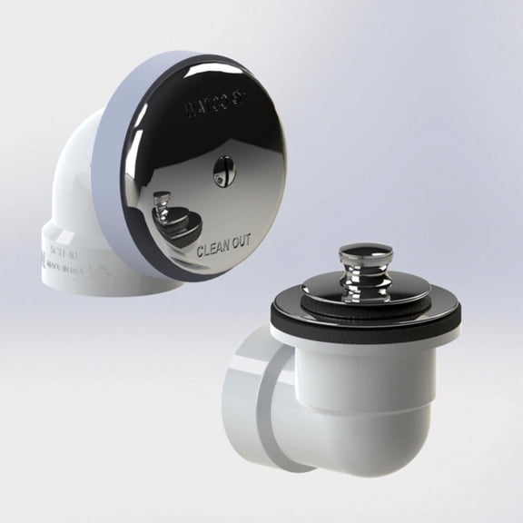 Watco Series 601 Lift & Turn Bath Waste Half Kit for Tubs up to 16" - Schedule 40 PVC Elbows, Overflow, and Stopper in Chrome Plated - 601-LT-PVC-CP