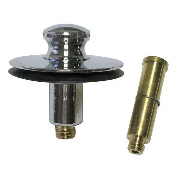 Push & Pull Tub Drain Stopper, 2 in Dia, 2 in Drain Size, Brass, Chrome Finish, Silver