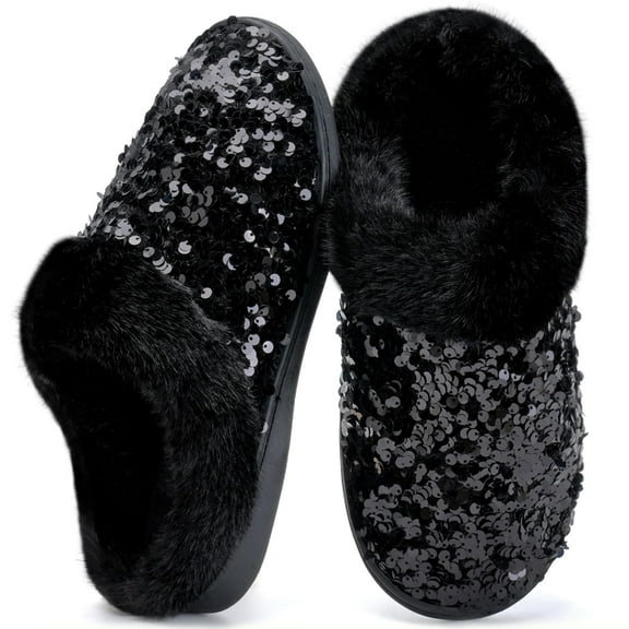 WateLves Women's Glitter Plush Slippers - Comfort Memory Foam, Fuzzy Lined House Shoes, Indoor Outdoor Wear, Multiple Styles