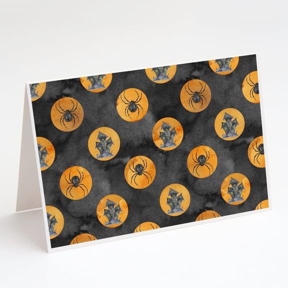 Watecolor Halloween Circles Greeting Cards and Envelopes Pack of 8