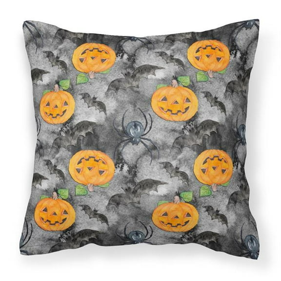Watecolor Halloween Jack-O-Lantern Bats Fabric Decorative Pillow - 18 x 18 in.