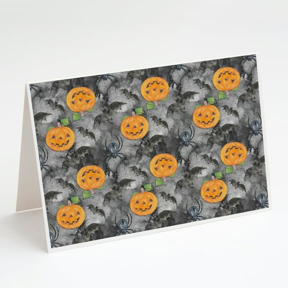 Watecolor Halloween Jack-O-Lantern Bats Greeting Cards and Envelopes Pack of 8