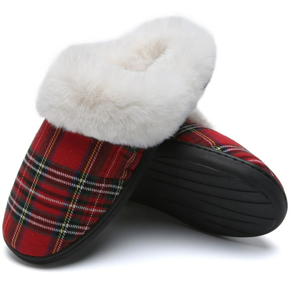 Watelves Women's Christmas Plaid Fuzzy Collar House Shoes, Warm Anti-Slip Slippers with Classic Tartan Pattern & Soft Lining, Home Casual & Festive Indoor Winter Wear, Women Seeking Cozy Loungewear