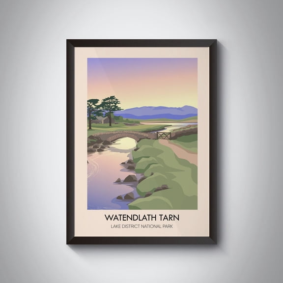Watendlath Tarn Travel Poster, Lake District National Park, Vintage Travel Print, Cumbria, Packhorse Bridge, Hiking, Thirlmere, Borrowdale Wall Art, Modern Wall Decor, 16x24 UNFRAMED