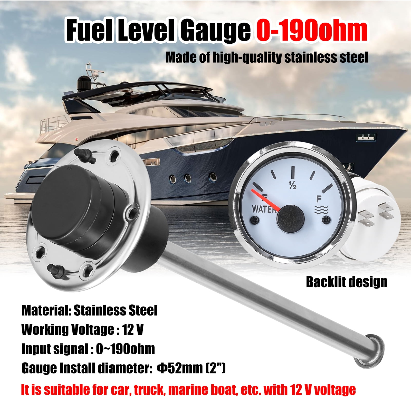 52mm Fuel Level Gauge Gas Meter 0-30 Ohms Black For Car Truck Marine RV US STOCK - Foto 13
