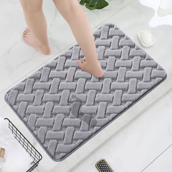 Water Absorbent Bath Mat Furry Bathroom Floor Rug 16x24 Soft Memory Foam Non Slip Doorway Foot Mat Quick Dry Washable Velvet Microfiber Carpet For Tub Shower Sink Entry