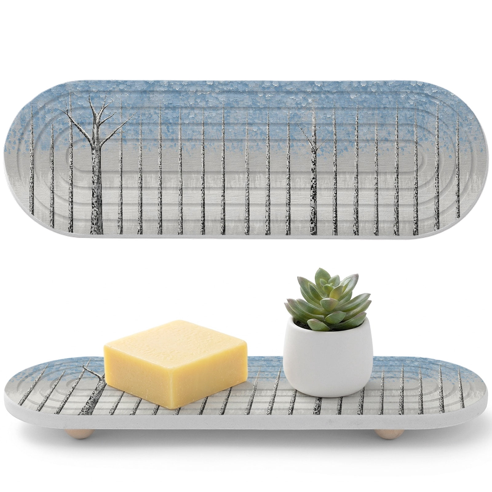 Tree Design Tile Water Absorbent Diatomite Coasters, Birch Trees Stone Drying Mat for ...