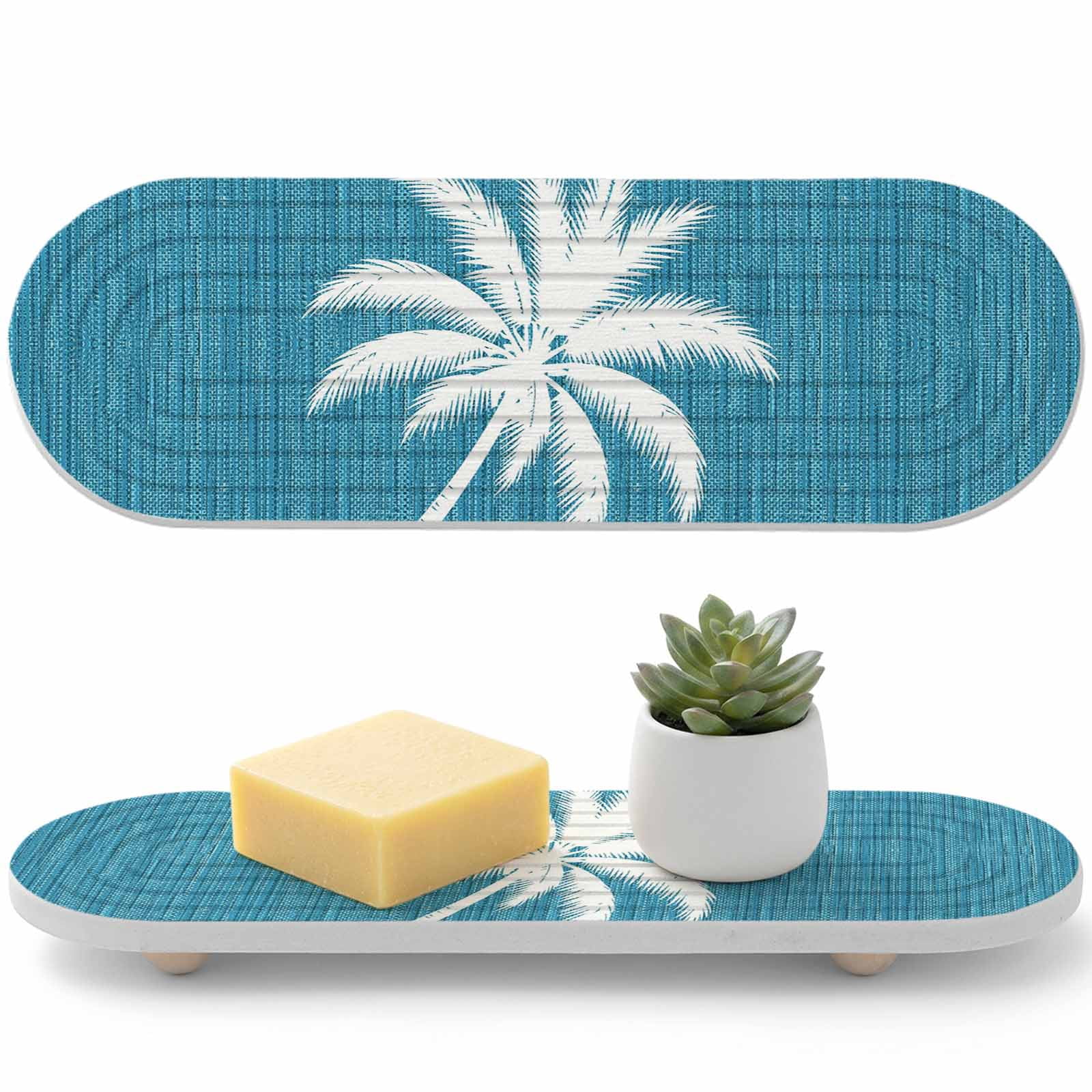 Tree Design Tile Water Absorbent Diatomite Coasters, Tropical Palm Tree Stone Drying Mat ...