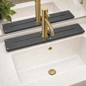 Water Absorbing Stone Sink Caddy Kitchen Sink Organizer Tray, Diatomite Bathroom Counter Tray, Gold Faucet Drying Mat Coaster Soap Dish Rack Riser Dispenser Sponge Holder, White 10" x 4"