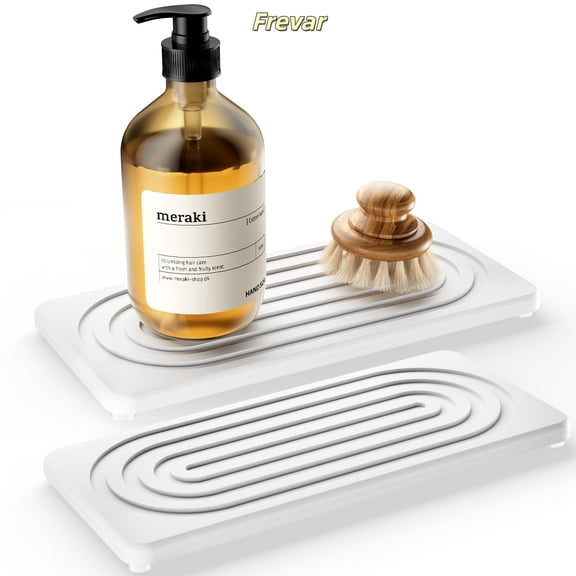 2 PCS Water Absorbing Stone Tray, Quick Drying Diatomite Bathroom Tray Countertop, Stone Drying Mat for Kitchen Counter, Soap Dish Dispenser Vanity Organizer, White-A-8.3" x 4"