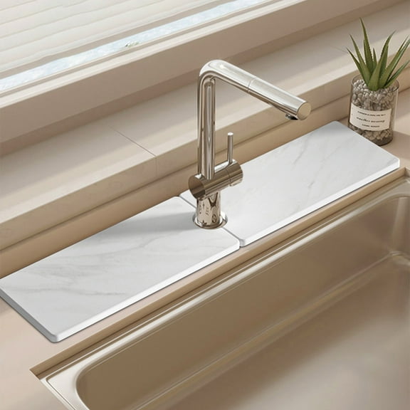 Water Absorbing Stone Tray for Sink, Kitchen Faucet Mat for Kitchen Sink - 24" Long Diatomite Fast Drying Stone Drying Tray, Prevents Moisture Buildup, Sink Faucet Mat Splash Guard for Counter