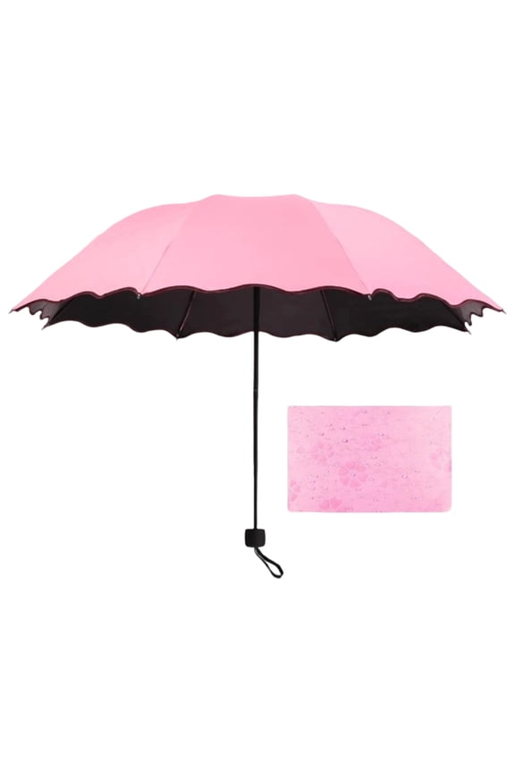 Water Activated Flower Umbrella – 8 Ribs Manual Open, Full Black Rubber Coating Blocks UV, Compact Foldable Rain or Sun Parasol for Women, Perfect for Daily Errands, Beach & Weekend Getaway