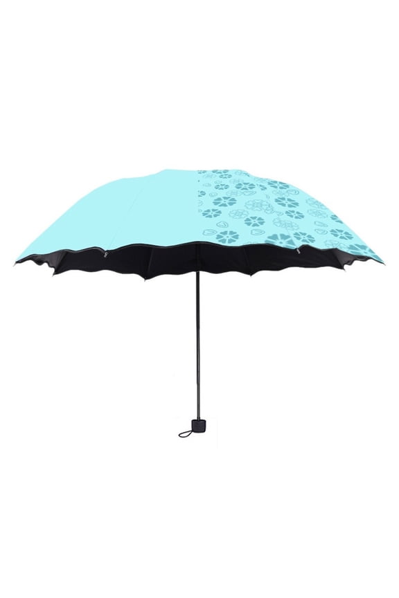 Water Activated Umbrella with Floral Patterns Compact 3 Fold Design for Dual Protection Against Sun and Rain (Blue)