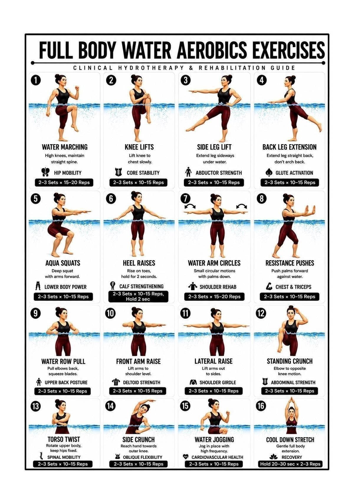 Water Aerobics Exercises Poster Full Body Pool Workout Chart - Walmart.com