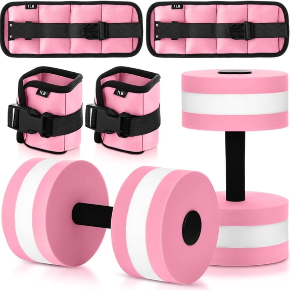Water Aerobics Set, 4 Piece Pool Exercise Kit (2 Aquatic Dumbbells + 2 Ankle/wrist Weights), EVA Foam, Low-impact Workout