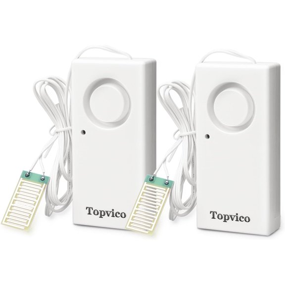 Water Alarms Leak Detector for Home Basements, RV Water Heater, Sump Pump Overflow Moisture Floor Flood Sensor, 120dB Work Alone Battery Operated, 2 Packs