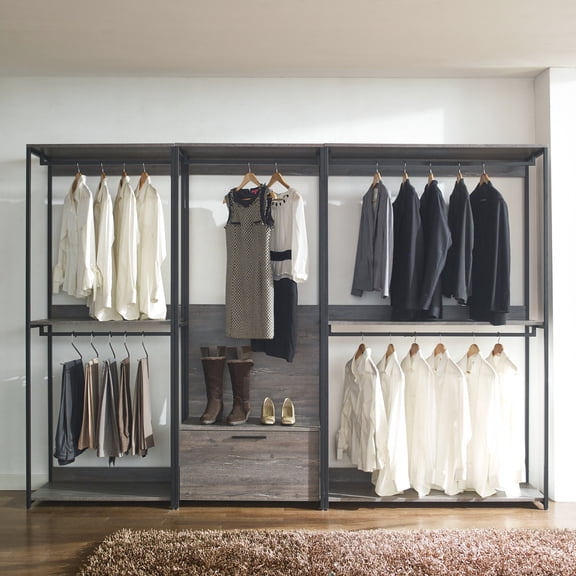 Water And Heat Walk-in Closet With Modular Design Extra Deep Storage Shelving Rustic Finish