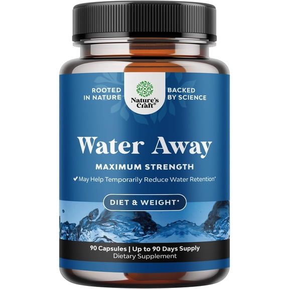 Nature’s Craft Water Away Diuretic Pills for Water Retention & Bloating Relief, 90 Capsules