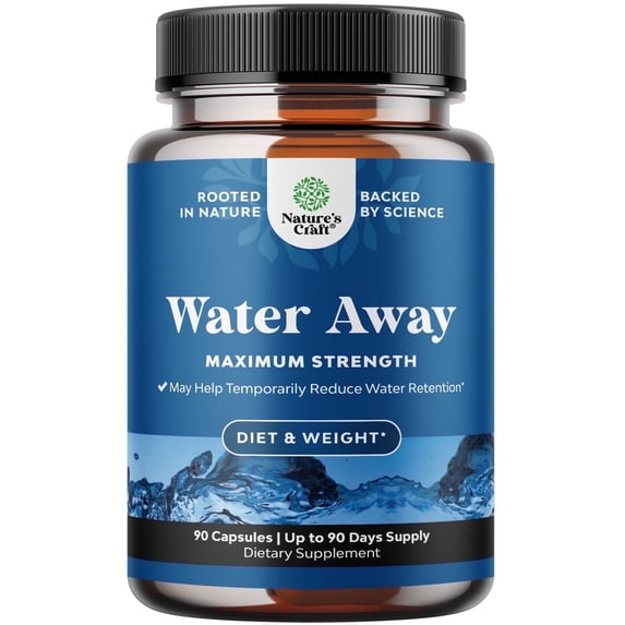 Nature’s Craft Water Away Diuretic Pills for Water Retention & Bloating Relief, 90 Capsules