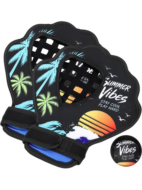Water Baseball Gloves Bouncing Ball Set, 2 Catch Water Gloves + 1 Skipping Ball for Pool & Beach , Quick-Dry Neoprene Ambidextrous Mitt with Wrist Strap, Pool Toys for 8-12 Teens Adults