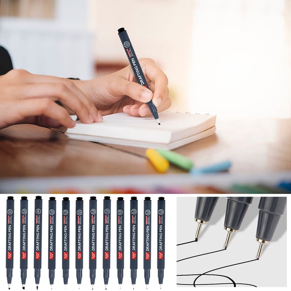 Water-Based Fine Liner Pens, Set of Black Ink Drawing Pens for Sketching, Art, and Illustration, Quick-Drying Smudge-Proof Pens for Artists, Students, and Office Use, Assorted Sizes