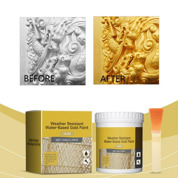 Water Based Gold Paint For Metal Posts Decorative Outdoor Fence Coating Shiny Gold Leaf Finish Weather & Durable 165ml