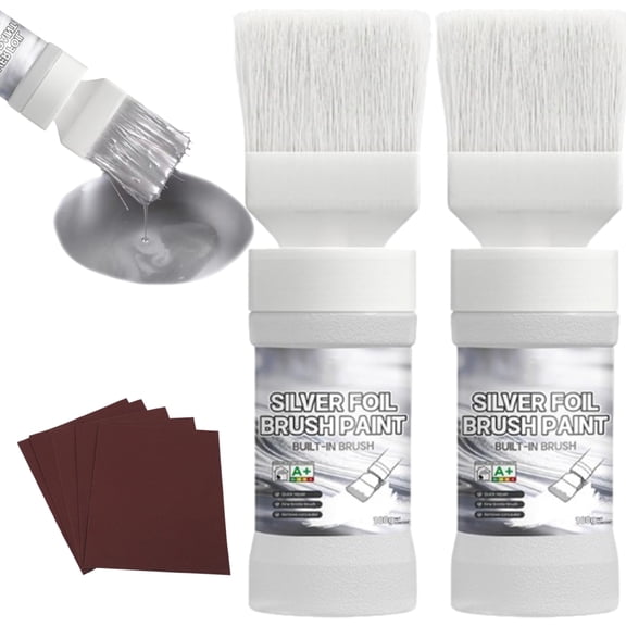 Water-Based Metallic Silver Paint with Built-In Brush, 180g,For Metal, Radiators, Railings & Doors, 180g DIY Restoration Paint, Mess-Free Touch up Paint