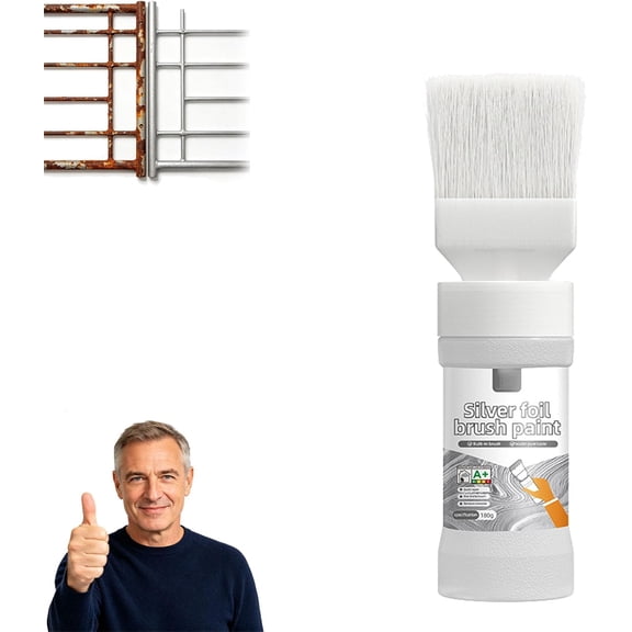 Water-Based Metallic Silver Paint With Built-In Brush, 2-In-1 Rust Converter & Metal Primer With Brush, Water-Based Anti-Rust Corrosion Inhibitor Coating For Cars, Trucks, Trailers, Fence