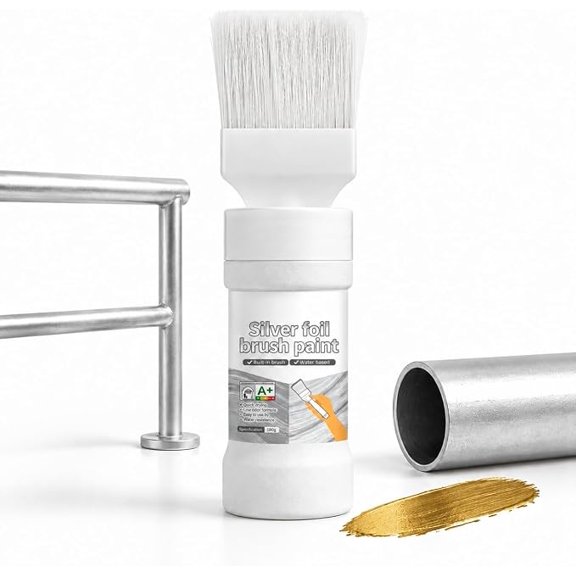 Water-Based Metallic Silver Paint with Built-in Brush,Built-In Brush Water Based Metal Paint for Easy Touch Ups, Surface Renewal and Rust Protection on Indoor and Outdoor Metal