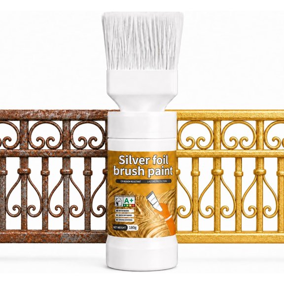 Water-Based Metallic Silver Paint with Built-in Brush, Built-In Brush Water Based Metal Paint, Quick-Drying Waterproof, Mess-Free Touch up Paint for Metal Wood Radiators Doors