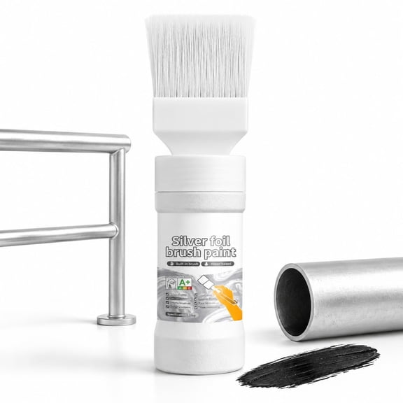 Water-Based Metallic Silver Paint with Built-in Brush for Easy Touch Ups, Surface Renewal and Rust Protection on Indoor and Outdoor Metal