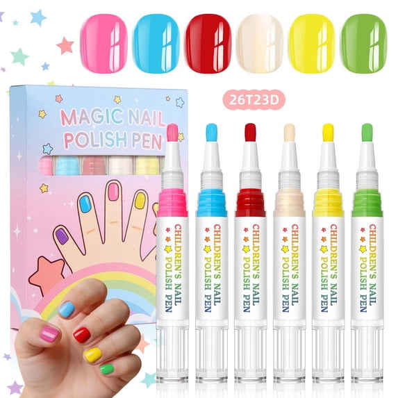 Water Based Nail Polish Pen Set, Peelable Quick Drying Nail Art Painting Pens, No UV Lamp Needed, DIY Manicure Kit For Beginner, 6 Count, 0.17 fl oz Each