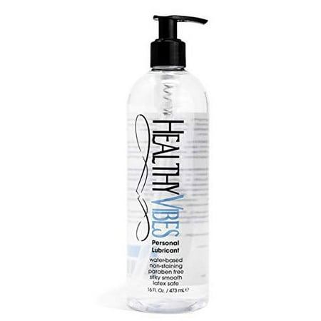 Healthy Vibes Water Based Personal Lubricant, Lasts Long Easy to Clean, Lubricant for Privacy w/Latex & Silicone, Men Women Couples Solo Play, 16 oz