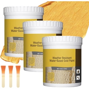 Water-Based Weather-Resistant Gold Paint, Metallic Gold Leaf Acrylic Paint for Wood, Metal, Canvas & Crafts, Waterproof Outdoor Paint for Furniture, Art, Gilding & DIY Projects (3pc)