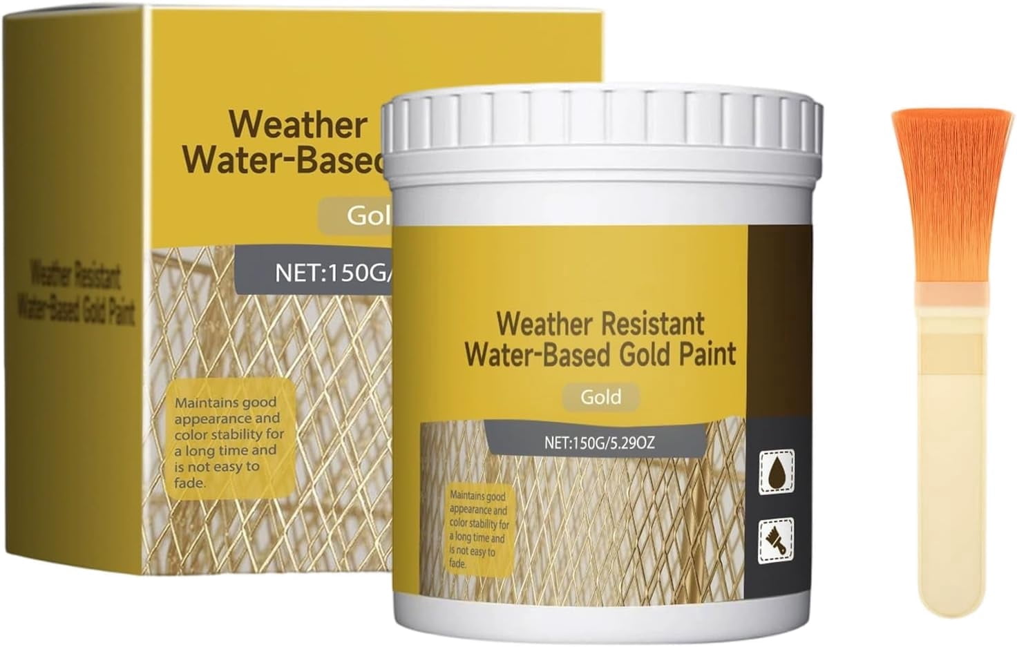 Water Based Weather Resistant Gold Paint, Metallic Gold Paint for Metal, Wood, Crafts and Canvas, High Gloss Gold Leaf Paint for Furniture and Home Decor, Quick Drying Gold Acrylic Paint (1Pc)