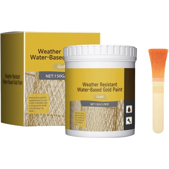 Water Based Weather Resistant Gold Paint, Metallic Gold Paint for Metal, Wood, Crafts and Canvas, High Gloss Gold Leaf Paint for Furniture and Home Decor, Quick Drying Gold Acrylic Paint (1Pc)