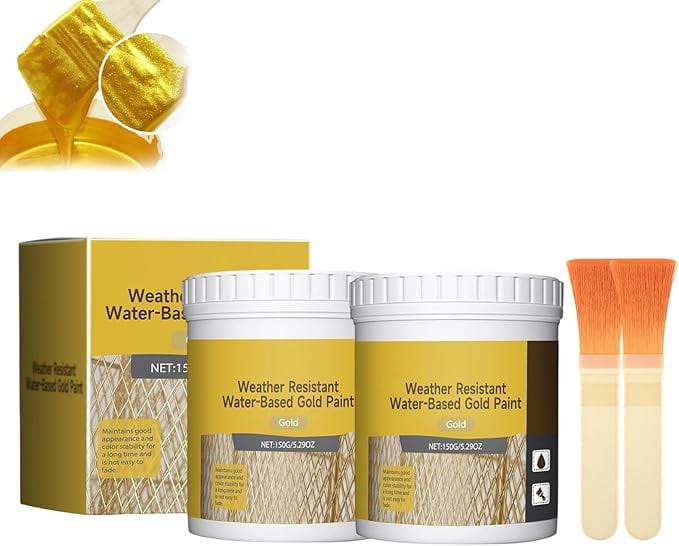 Water-Based Weather-Resistant Gold Paint, Water-Based Shiny Gold Leaf Paint, Acrylic Paint Metallic Gold, Antique Gold Liquid Paint for Arts, Paintings and Crafts