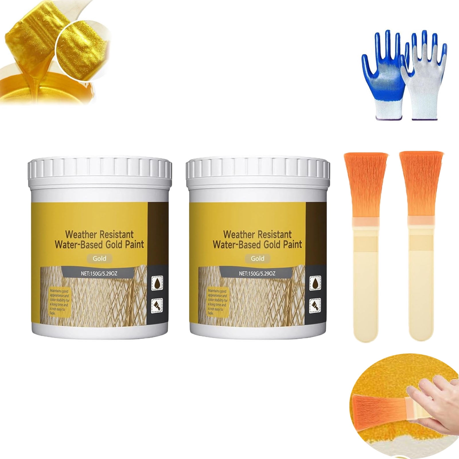 Water-Based Weather-Resistant Gold Paint, Water-Based Shiny Gold Leaf Paint, Acrylic Paint Metallic Gold, Antique Gold Liquid Paint for Arts, Paintings and Crafts