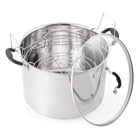 Water Bath Canner 21.5 Qt Stainless Steel - Induction Compatible Canning Pot with Rack & Glass Lid - Large Stockpot for Canning, Soups, Stews & More