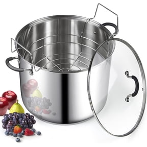 Water Bath Canner with Jar Rack & Glass Lid, Professional Stainless Steel Canning Pot 20 Quart, with Stay-Cool Handles, Multiuse Pot, Induction Capable