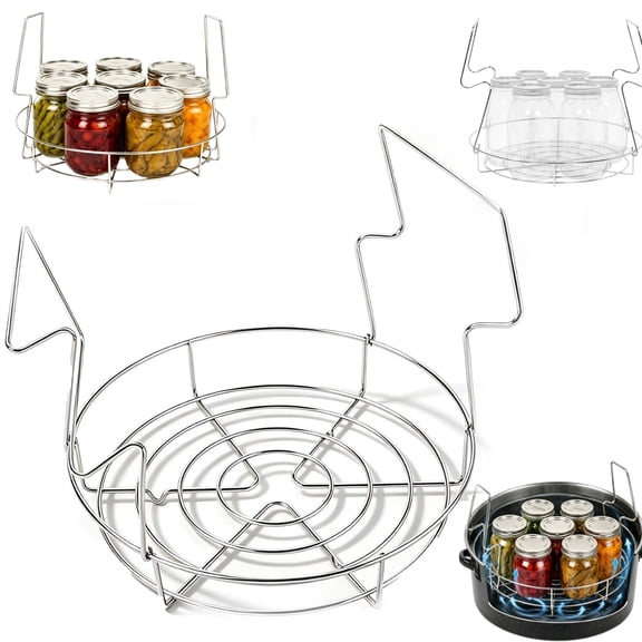 Water Bath Canning Rack, Stainless Steel Canner Rack, 12" Canning Jar，1PC Canning Pot Rack with Foldable Handles for Water Bath, Keeping Jars Elevated for Easier Lifting and Handling