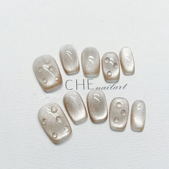 Water Beads Hand-worn Nail Cat Eye Solid Color Short Manicure
