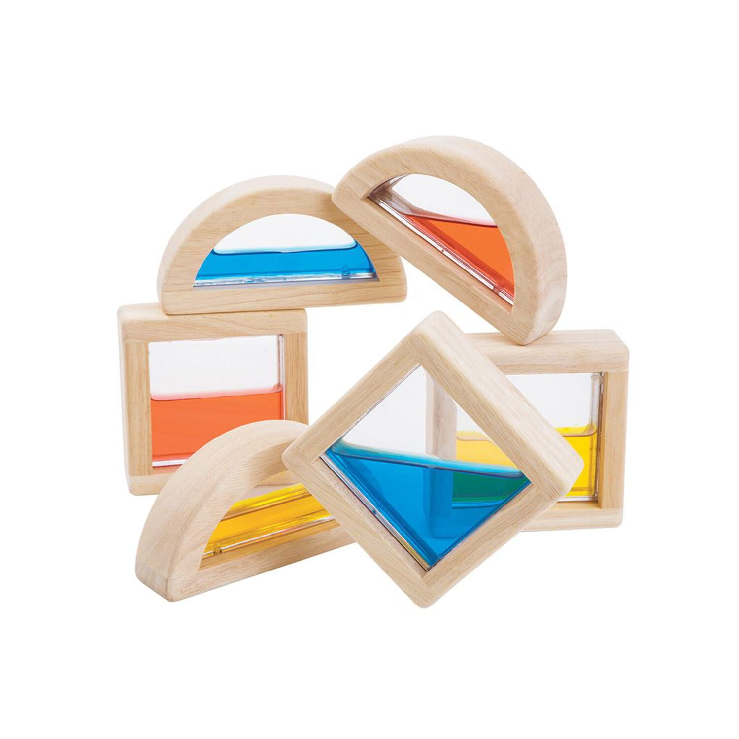 PlanToys® Water Blocks Wooden Montessori Sensory and STEM Building Toy | Light, Colour, Creativity and Fine Motor Skill Development | Eco Friendly Open Ended Learning Activity